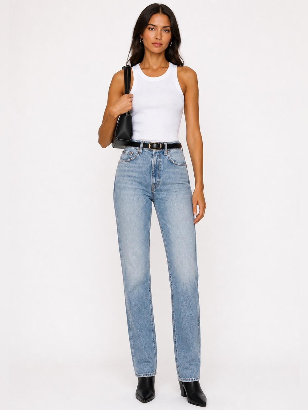GRLFRND Sara Super High Rise Slim Straight Jeans - Astoria Light Blue